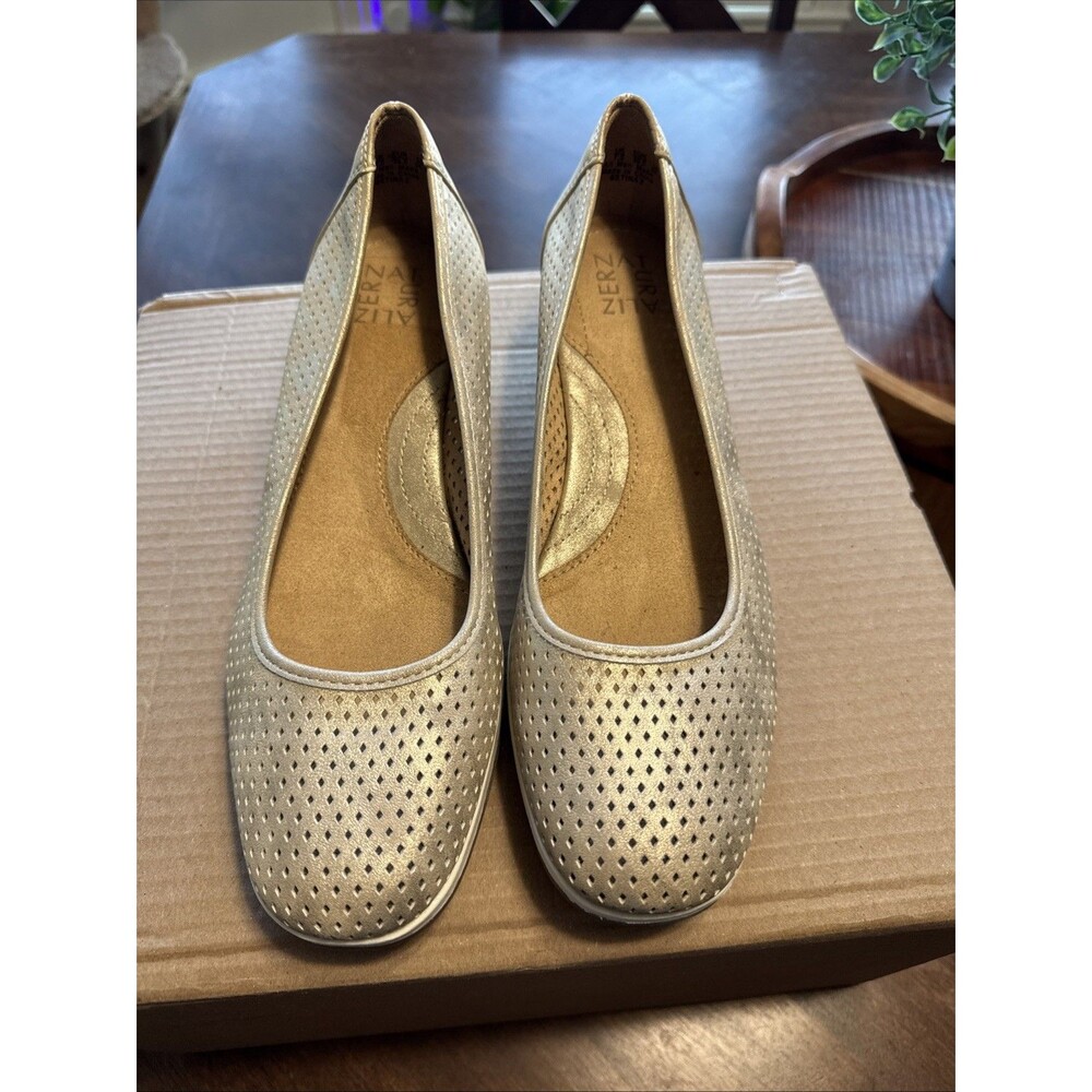 Naturalizer Betina 2 Gold Perforated Wedge Slip On Shoes 9.5M